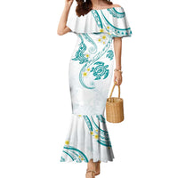 Polynesia Tribal Mermaid Dress Teal Plumeria Tentacles LT7 Women Teal - Polynesian Pride