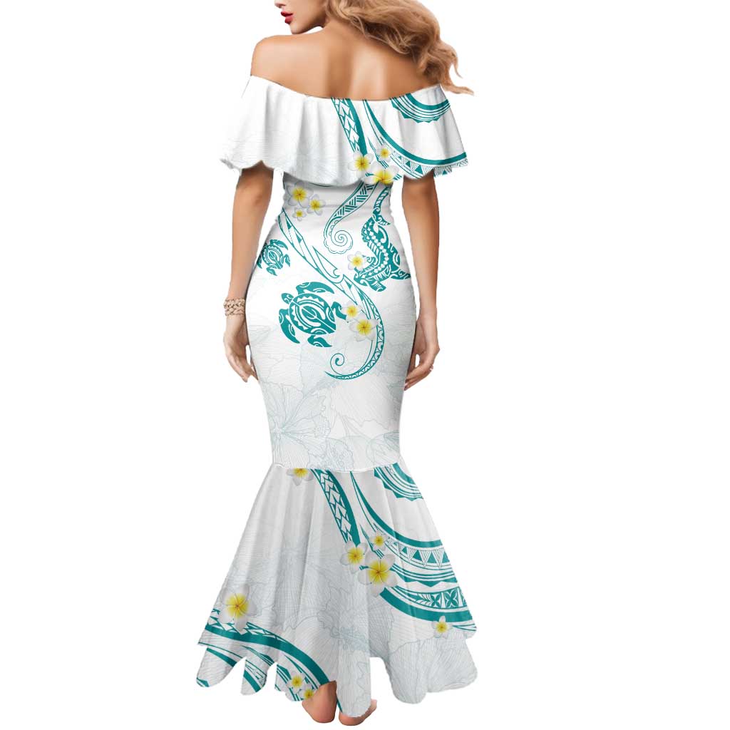 Polynesia Tribal Mermaid Dress Teal Plumeria Tentacles LT7 - Polynesian Pride