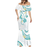 Polynesia Tribal Mermaid Dress Teal Plumeria Tentacles LT7 - Polynesian Pride