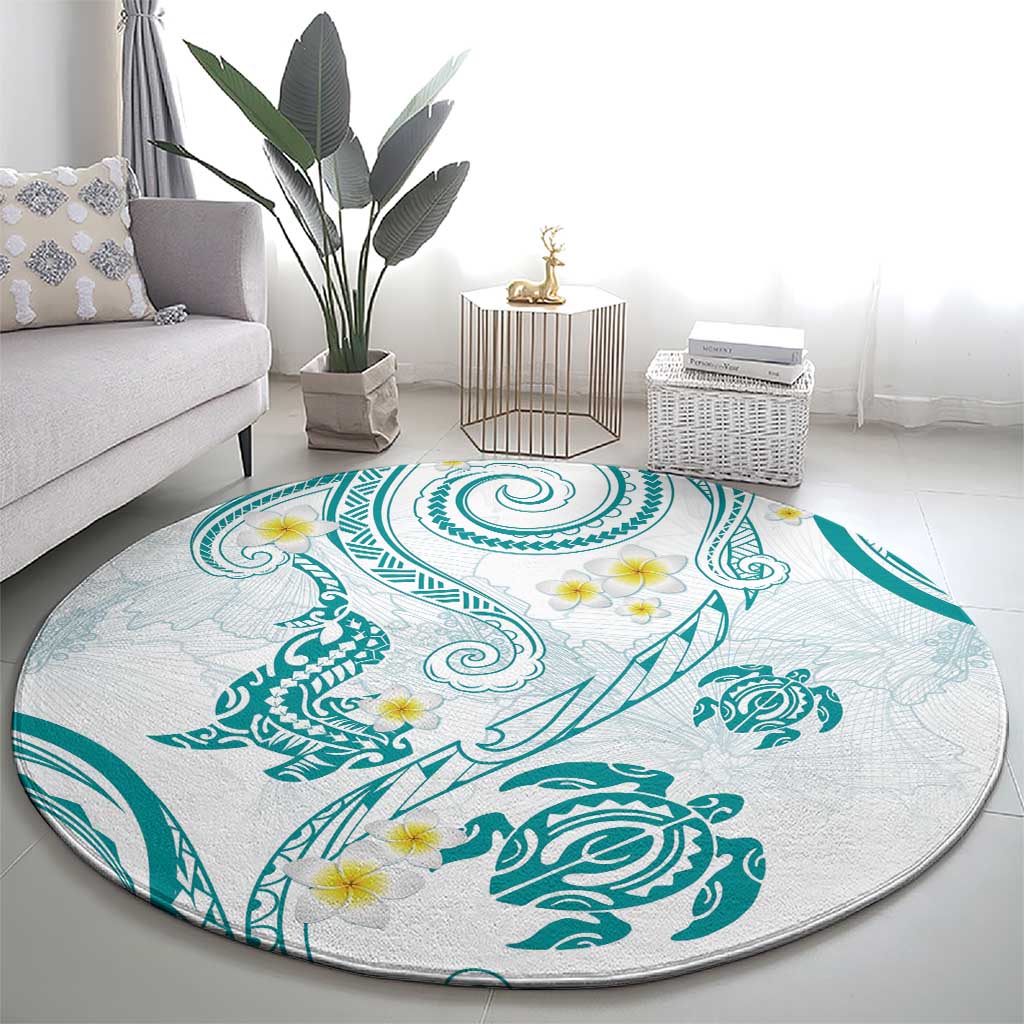 Polynesia Tribal Round Carpet Teal Plumeria Tentacles LT7 - Polynesian Pride