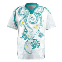 Polynesia Tribal Rugby Jersey Teal Plumeria Tentacles LT7 Teal - Polynesian Pride