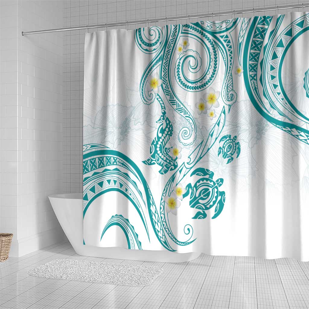 Polynesia Tribal Shower Curtain Teal Plumeria Tentacles LT7 - Polynesian Pride