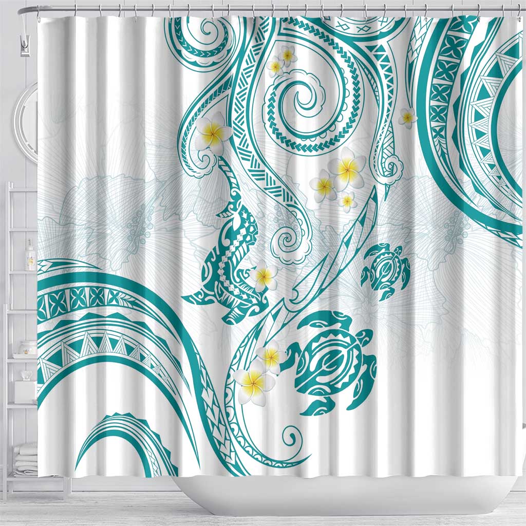 Polynesia Tribal Shower Curtain Teal Plumeria Tentacles LT7 - Polynesian Pride