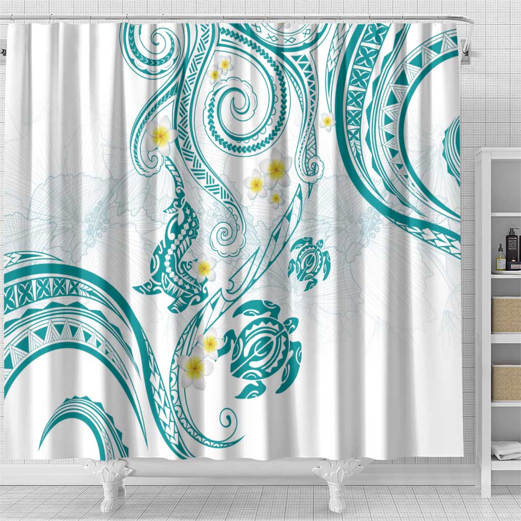Polynesia Tribal Shower Curtain Teal Plumeria Tentacles LT7 - Polynesian Pride