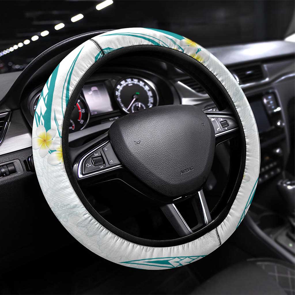 Polynesia Tribal Steering Wheel Cover Teal Plumeria Tentacles