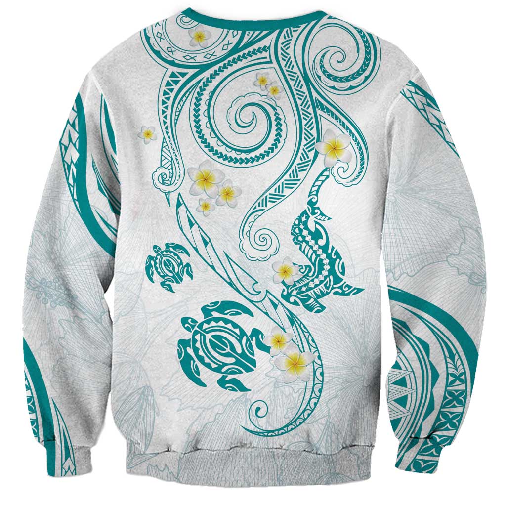 Polynesia Tribal Sweatshirt Teal Plumeria Tentacles LT7 - Polynesian Pride
