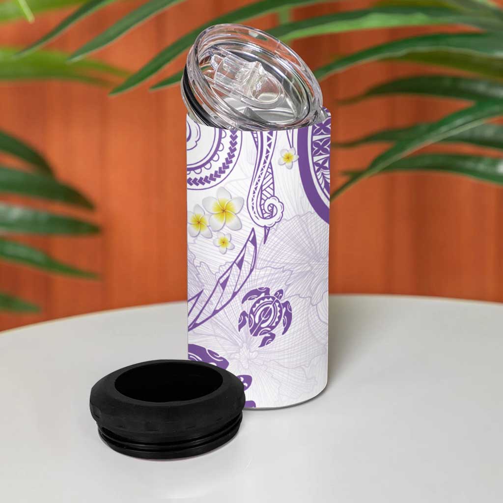 Polynesia Tribal 4 in 1 Can Cooler Tumbler Lilac Plumeria Tentacles LT7 - Polynesian Pride