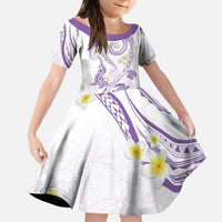 Polynesia Tribal Kid Short Sleeve Dress Lilac Plumeria Tentacles LT7 KID Lilac - Polynesian Pride
