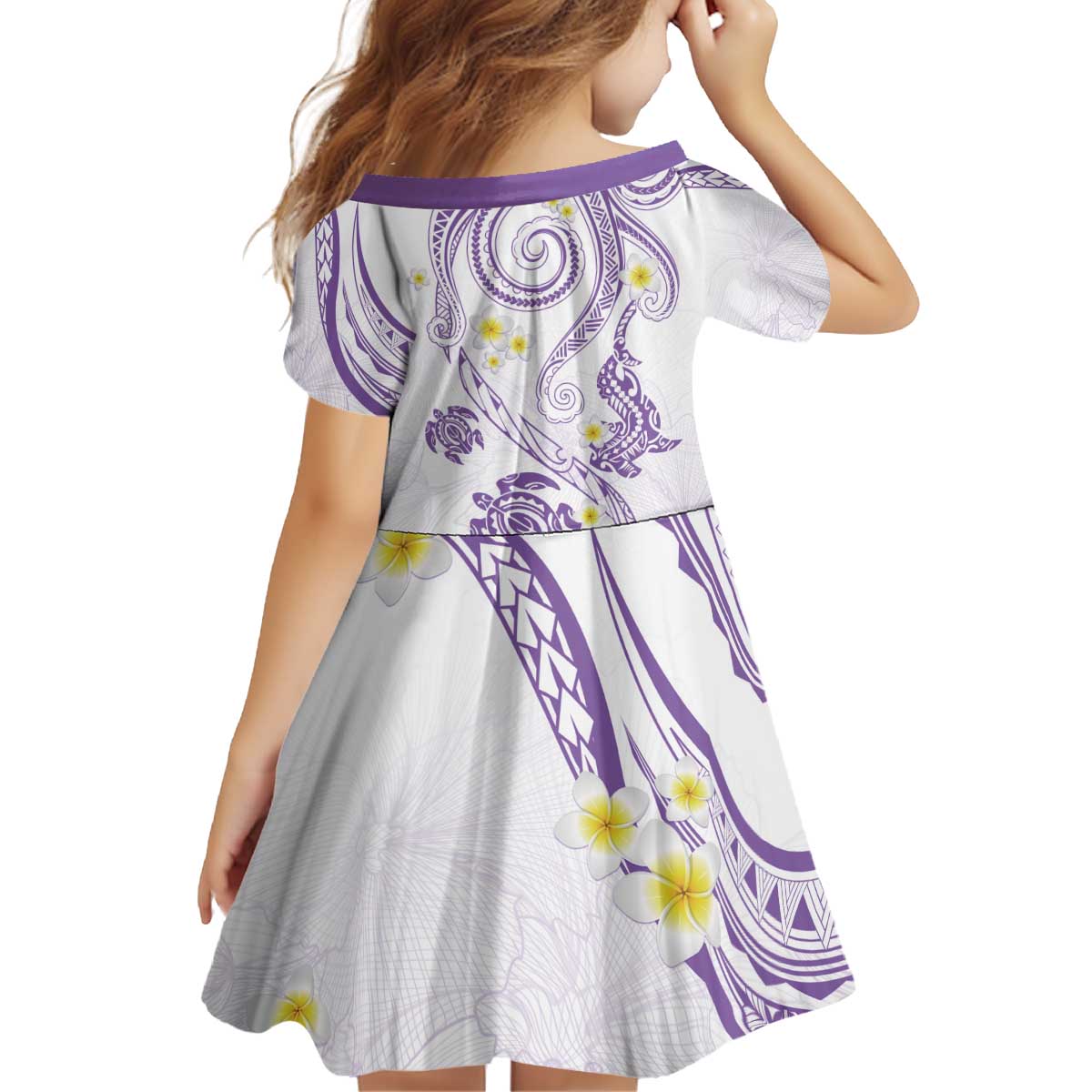 Polynesia Tribal Kid Short Sleeve Dress Lilac Plumeria Tentacles LT7 - Polynesian Pride
