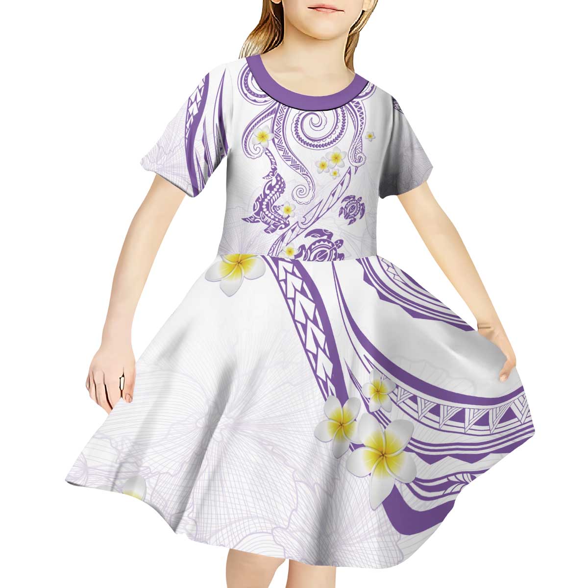 Polynesia Tribal Kid Short Sleeve Dress Lilac Plumeria Tentacles LT7 - Polynesian Pride