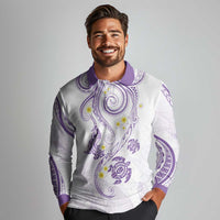 Polynesia Tribal Long Sleeve Polo Shirt Lilac Plumeria Tentacles LT7 - Polynesian Pride