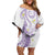 Polynesia Tribal Off Shoulder Short Dress Lilac Plumeria Tentacles