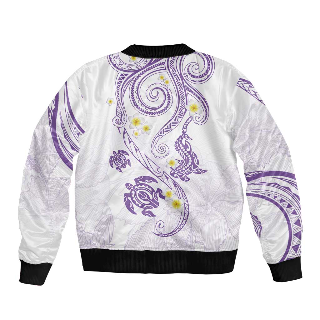 Polynesia Tribal Sleeve Zip Bomber Jacket Lilac Plumeria Tentacles LT7 - Polynesian Pride