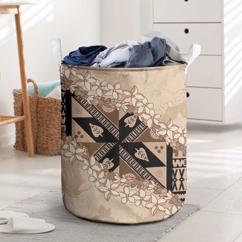 Bula Fiji Plumeria Tagimoucia Salusalu Beige Laundry Basket Kaiviti Masi LT7 Beige - Polynesian Pride