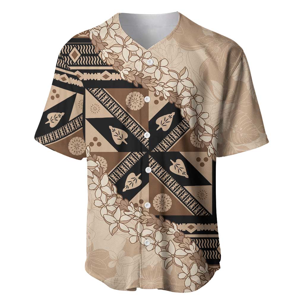 Bula Fiji Plumeria Tagimoucia Salusalu Beige Baseball Jersey Kaiviti Masi LT7 Beige - Polynesian Pride
