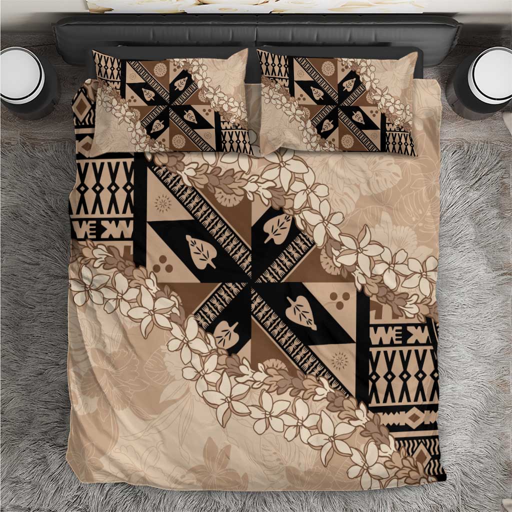 Bula Fiji Plumeria Tagimoucia Salusalu Beige Bedding Set Kaiviti Masi LT7 Beige - Polynesian Pride