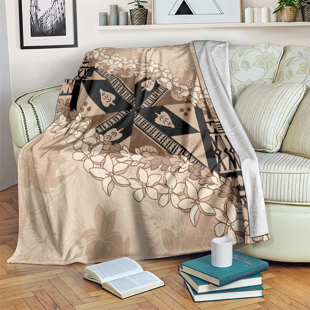 Bula Fiji Plumeria Tagimoucia Salusalu Beige Blanket Kaiviti Masi LT7 Beige - Polynesian Pride