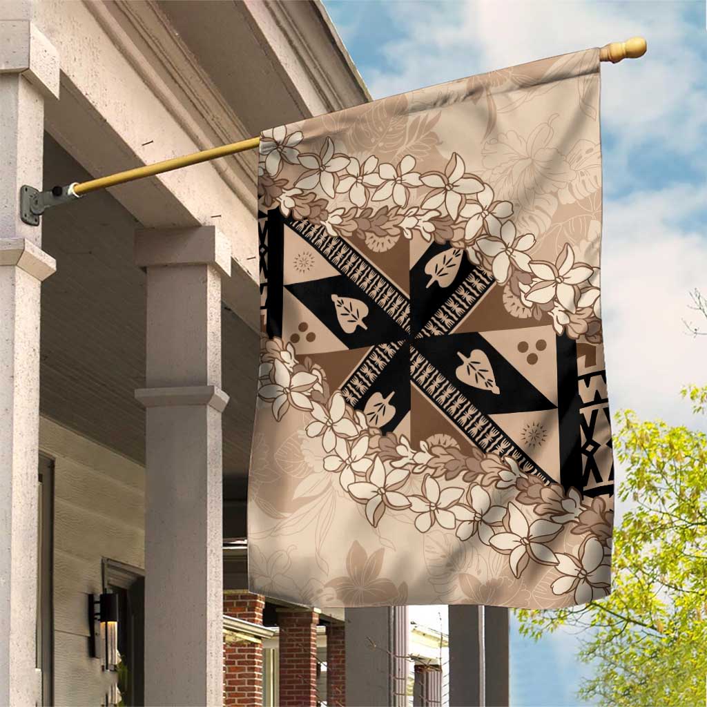 Bula Fiji Plumeria Tagimoucia Salusalu Beige Garden Flag Kaiviti Masi LT7 House Flag Beige - Polynesian Pride