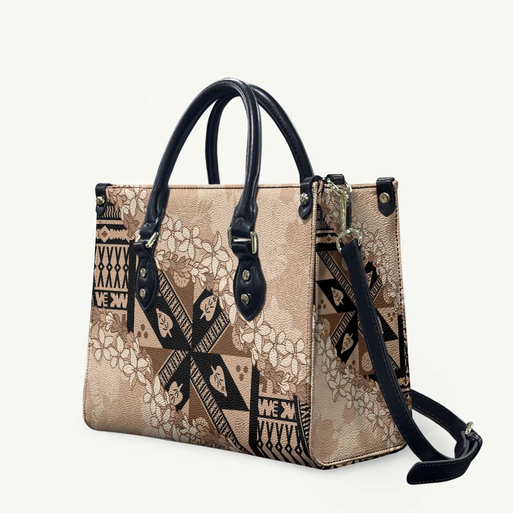 Bula Fiji Plumeria Tagimoucia Salusalu Beige Leather Bag Kaiviti Masi LT7 Beige - Polynesian Pride