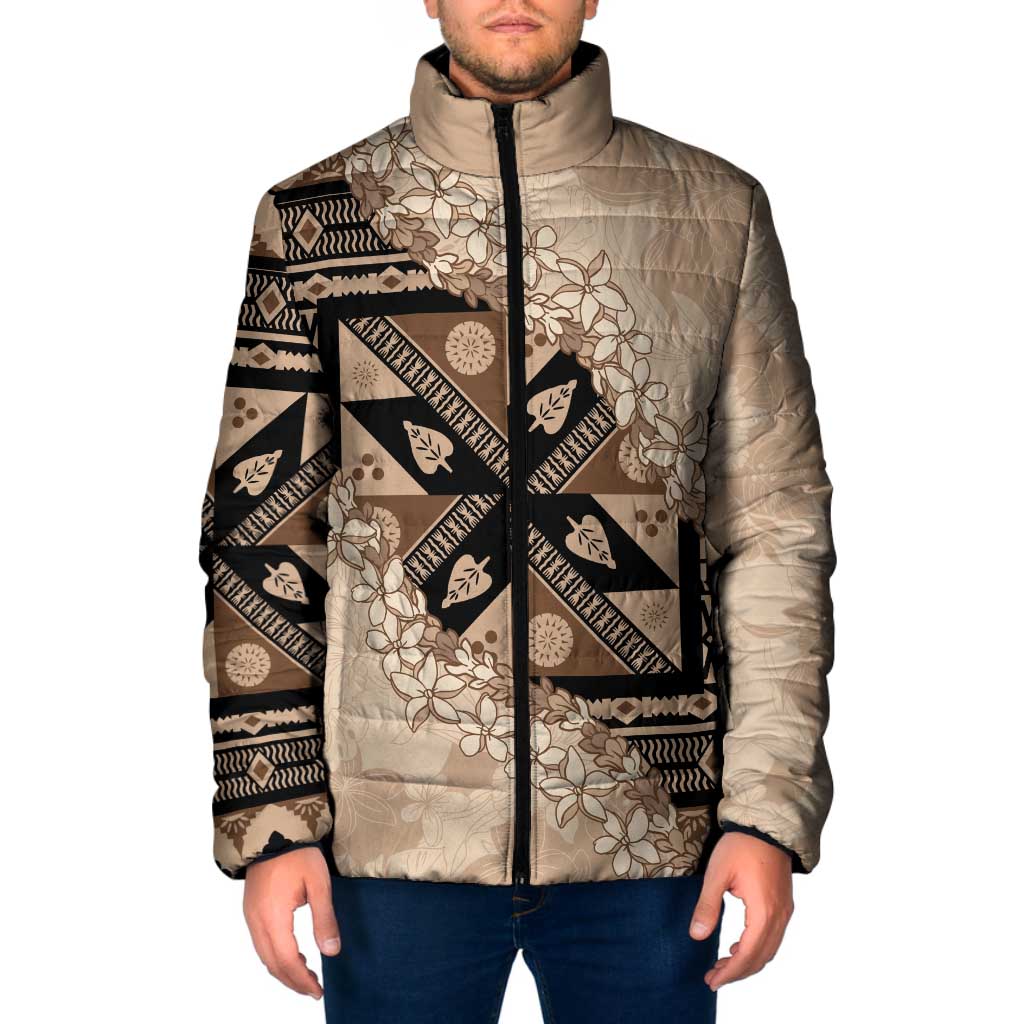 Bula Fiji Plumeria Tagimoucia Salusalu Beige Padded Jacket Kaiviti Masi LT7 Men Beige - Polynesian Pride