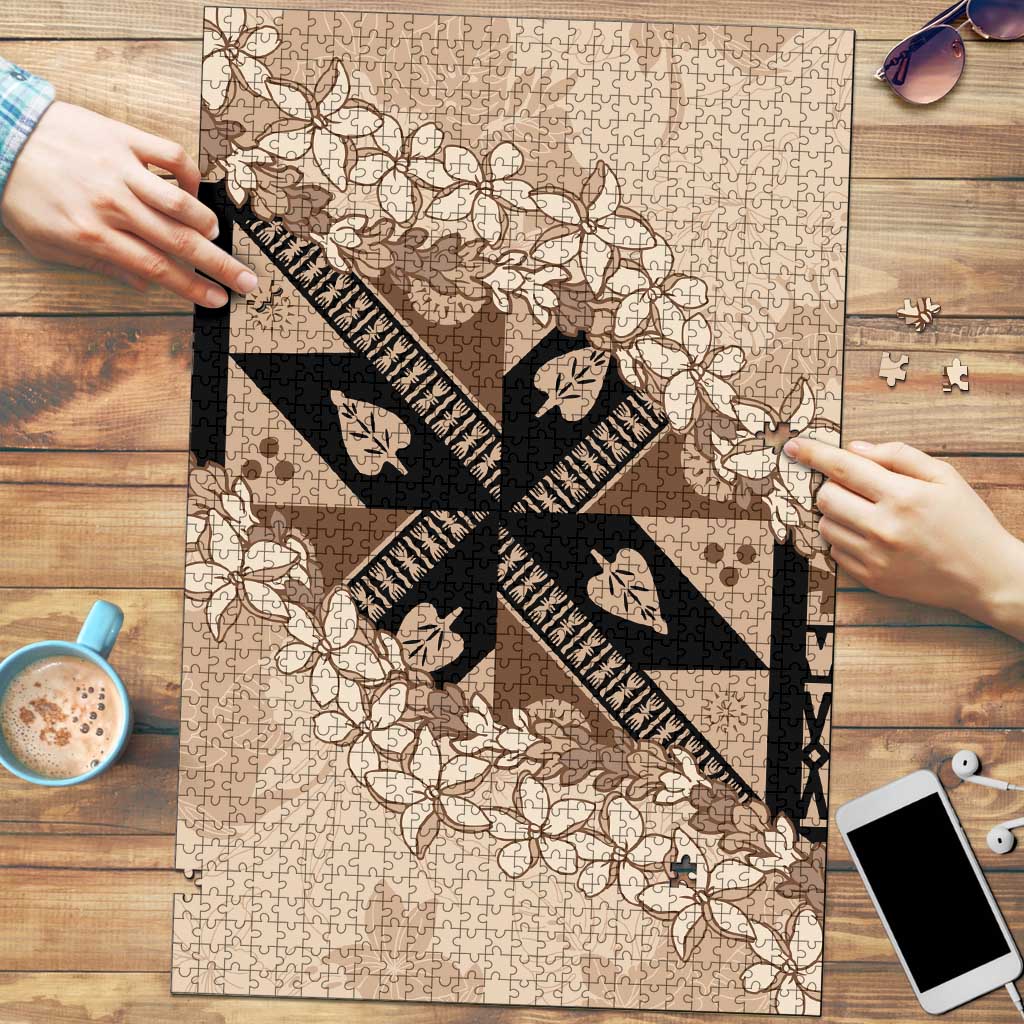 Bula Fiji Plumeria Tagimoucia Salusalu Beige Puzzle Kaiviti Masi LT7 Beige - Polynesian Pride