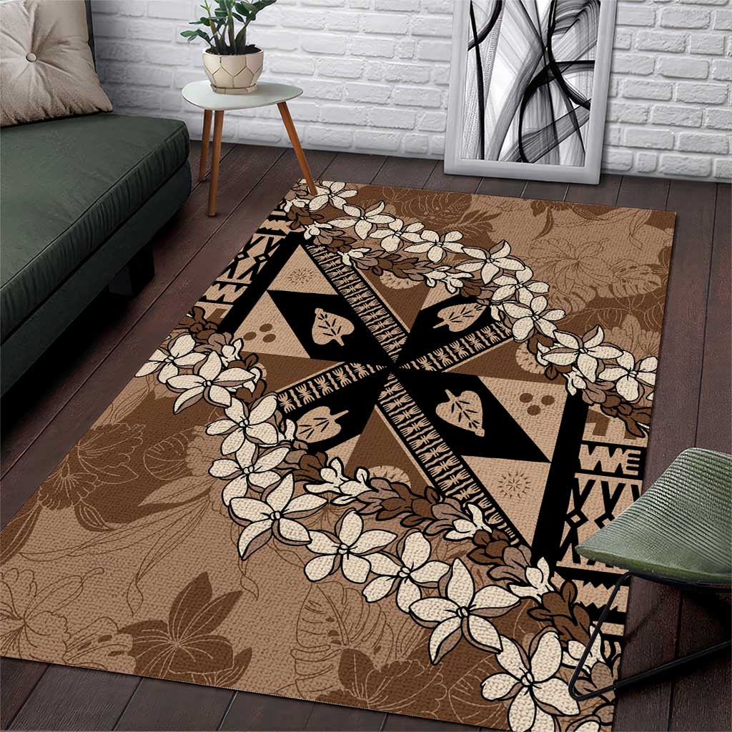 Bula Fiji Plumeria Tagimoucia Salusalu Mocha Area Rug Kaiviti Masi LT7 Mocha - Polynesian Pride