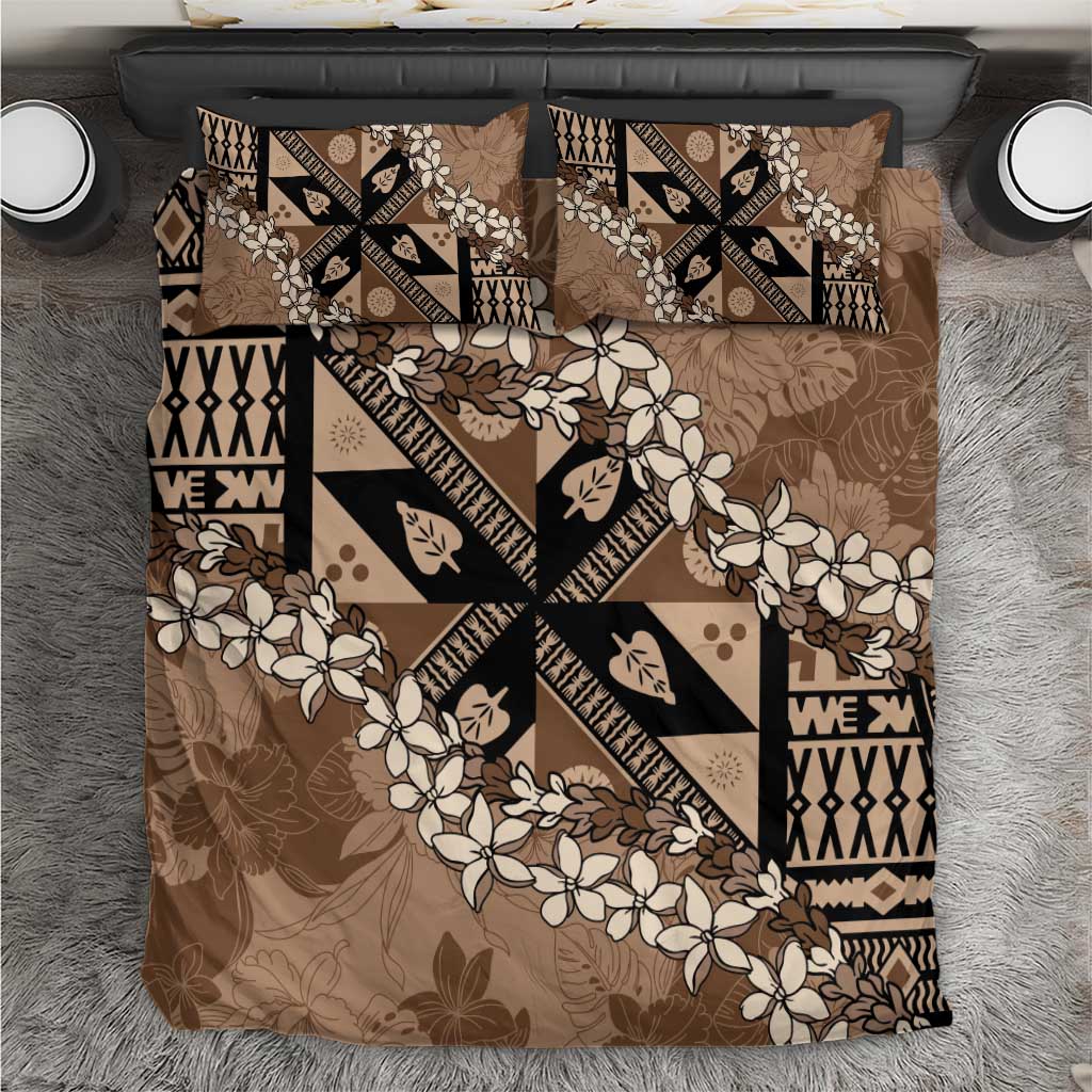 Bula Fiji Plumeria Tagimoucia Salusalu Mocha Bedding Set Kaiviti Masi LT7 Mocha - Polynesian Pride