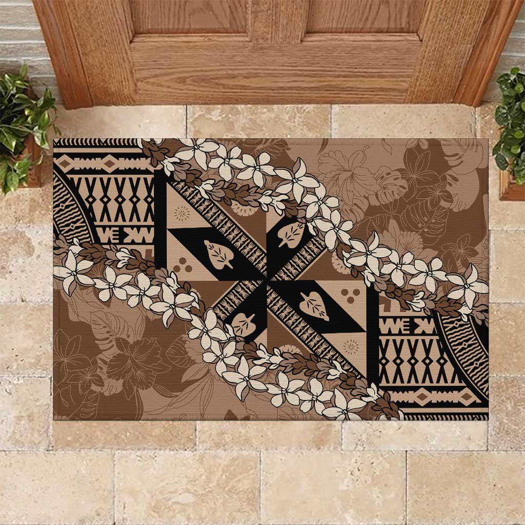 Bula Fiji Plumeria Tagimoucia Salusalu Mocha Rubber Doormat Kaiviti Masi LT7 Mocha - Polynesian Pride