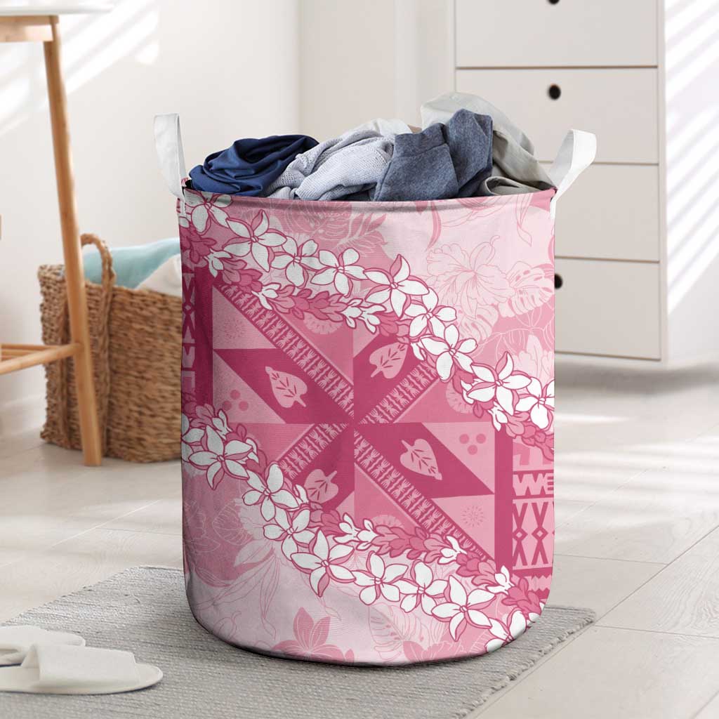 Bula Fiji Plumeria Tagimoucia Salusalu Pink Laundry Basket Kaiviti Masi LT7 Pink - Polynesian Pride