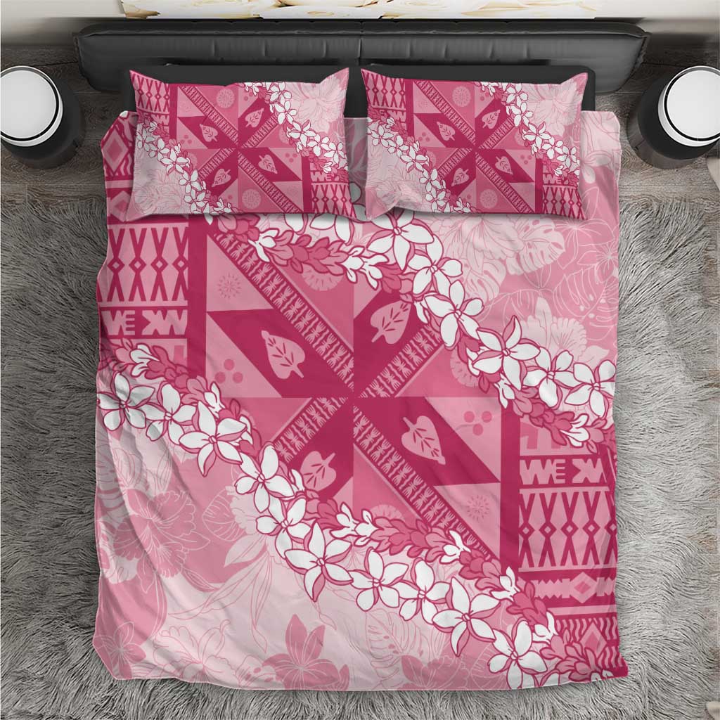 Bula Fiji Plumeria Tagimoucia Salusalu Pink Bedding Set Kaiviti Masi LT7 Pink - Polynesian Pride
