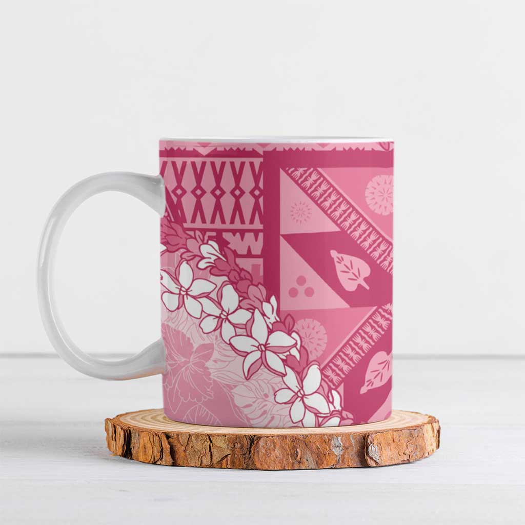 Bula Fiji Plumeria Tagimoucia Salusalu Pink Ceramic Mug Kaiviti Masi LT7 Pink - Polynesian Pride