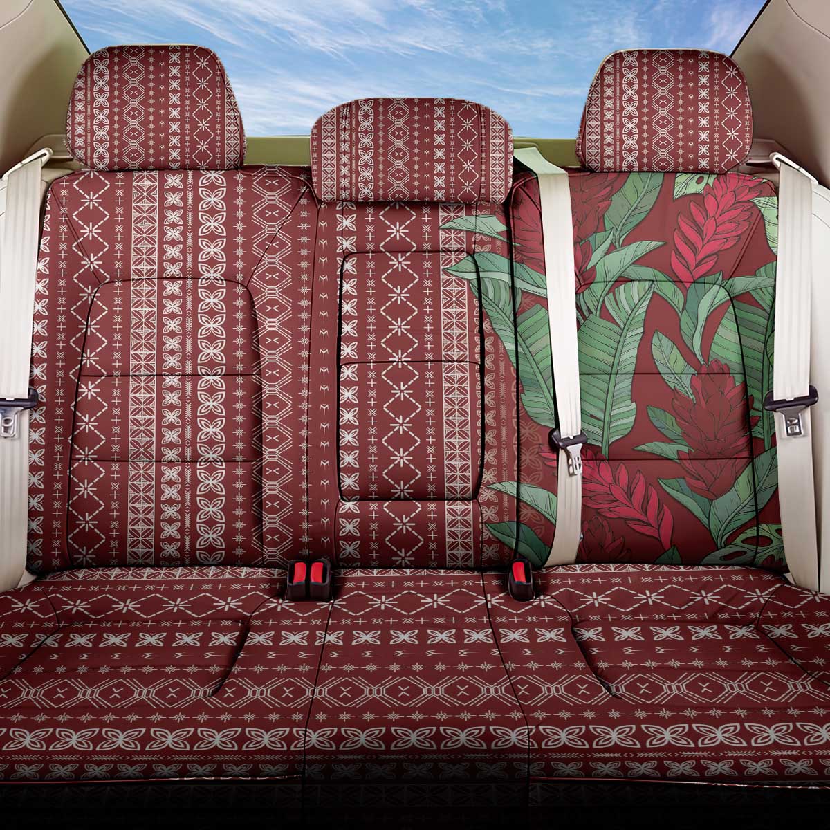 Women's Day Samoa Malu Tattoo Inspired Mix Teuila Back Car Seat Cover Scarlet LT7 One Size Scarlet - Polynesian Pride