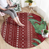 Women's Day Samoa Malu Tattoo Inspired Mix Teuila Round Carpet Scarlet LT7 - Polynesian Pride