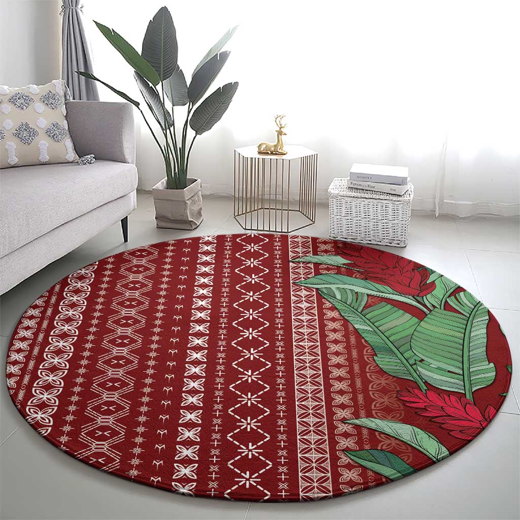 Women's Day Samoa Malu Tattoo Inspired Mix Teuila Round Carpet Scarlet LT7 - Polynesian Pride