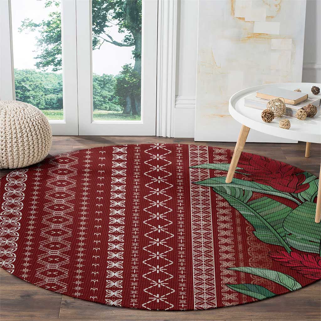 Women's Day Samoa Malu Tattoo Inspired Mix Teuila Round Carpet Scarlet LT7 - Polynesian Pride