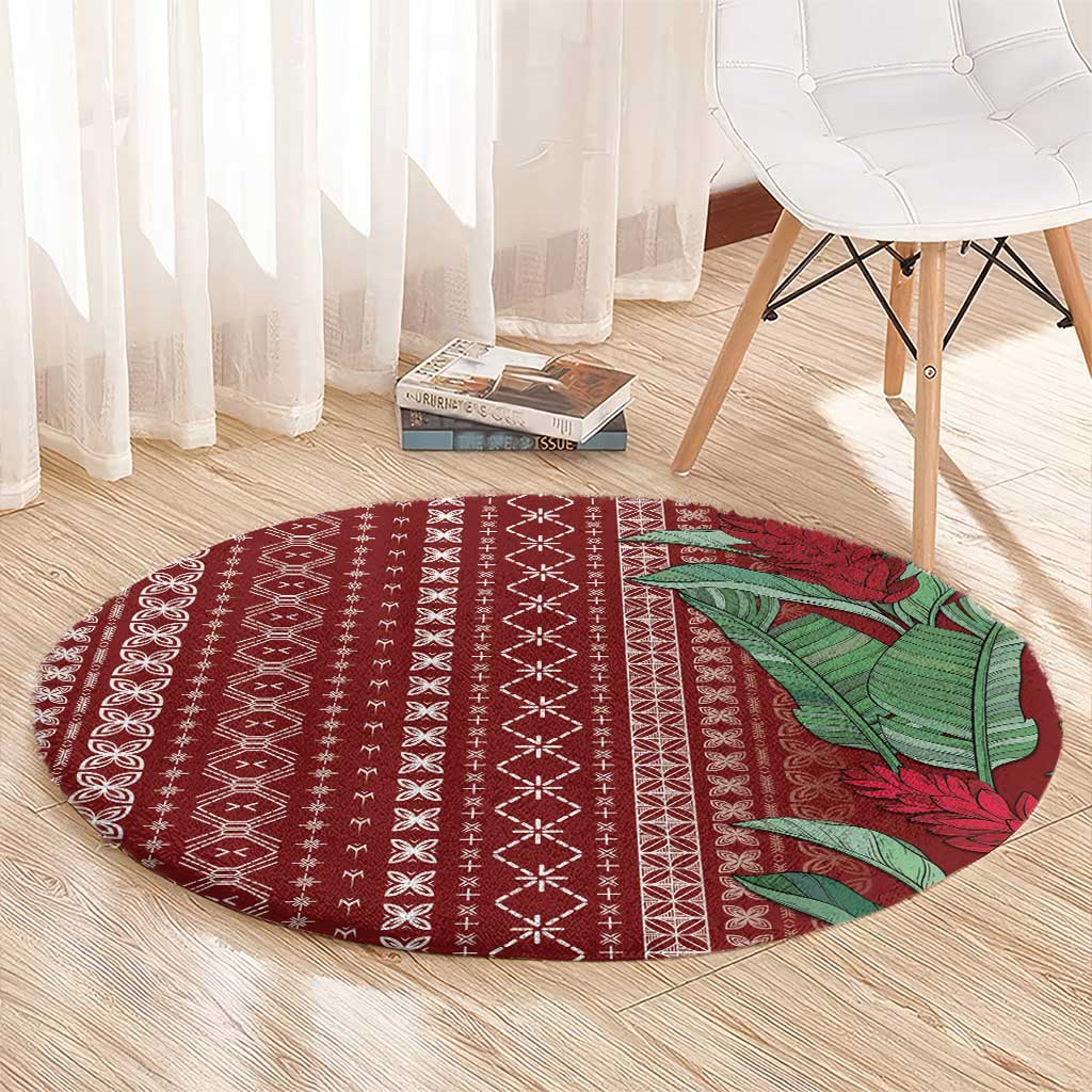Women's Day Samoa Malu Tattoo Inspired Mix Teuila Round Carpet Scarlet LT7 - Polynesian Pride