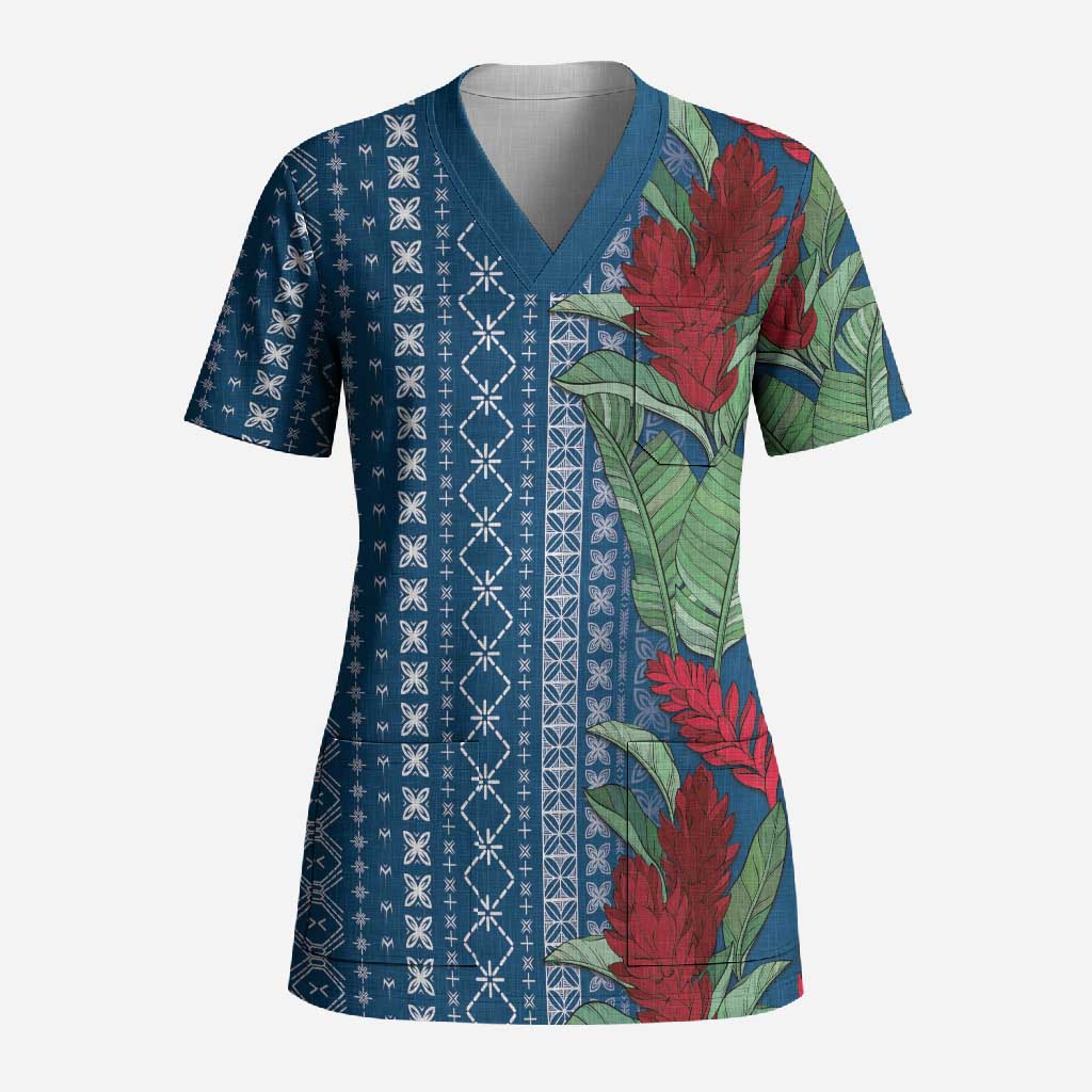 Women's Day Samoa Malu Tattoo Inspired Mix Teuila Scrub Top Royal Blue LT7 Adult Royal Blue - Polynesian Pride