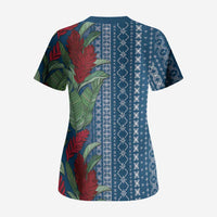 Women's Day Samoa Malu Tattoo Inspired Mix Teuila Scrub Top Royal Blue LT7 - Polynesian Pride