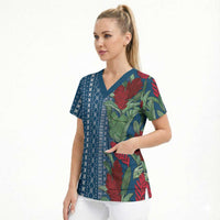 Women's Day Samoa Malu Tattoo Inspired Mix Teuila Scrub Top Royal Blue LT7 - Polynesian Pride