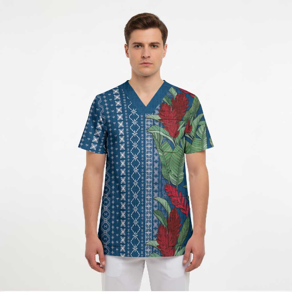 Women's Day Samoa Malu Tattoo Inspired Mix Teuila Scrub Top Royal Blue LT7 - Polynesian Pride