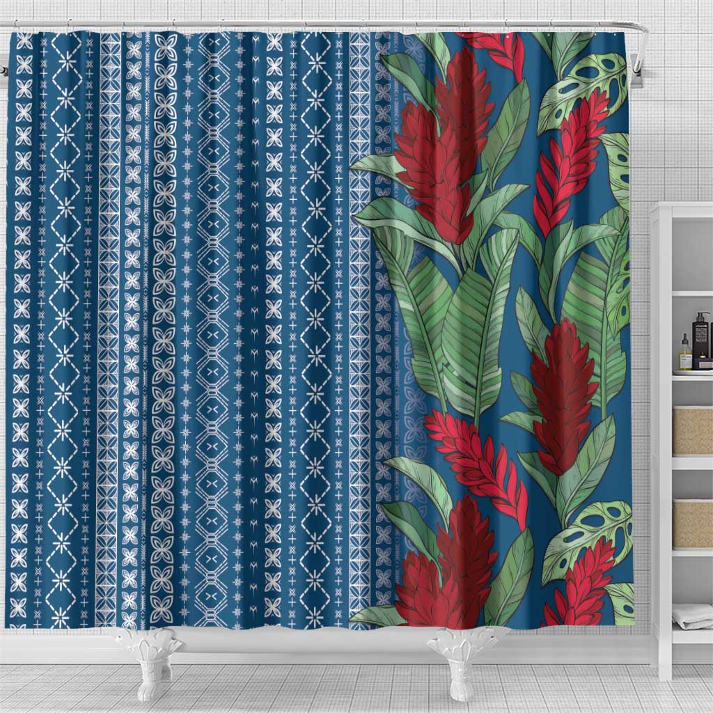 Women's Day Samoa Malu Tattoo Inspired Mix Teuila Shower Curtain Royal Blue LT7 - Polynesian Pride