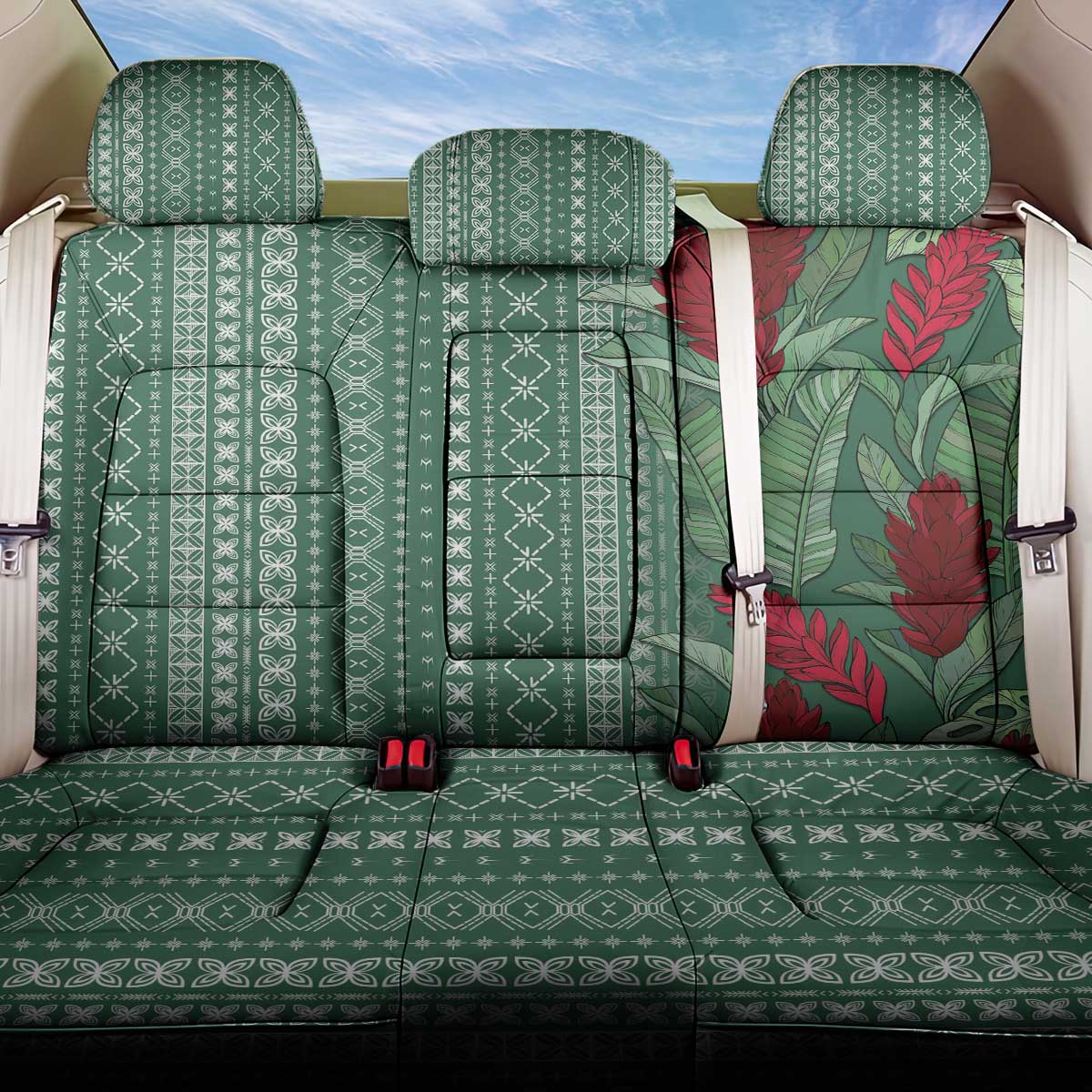 Women's Day Samoa Malu Tattoo Inspired Mix Teuila Back Car Seat Cover Sage Green LT7 One Size Sage Green - Polynesian Pride