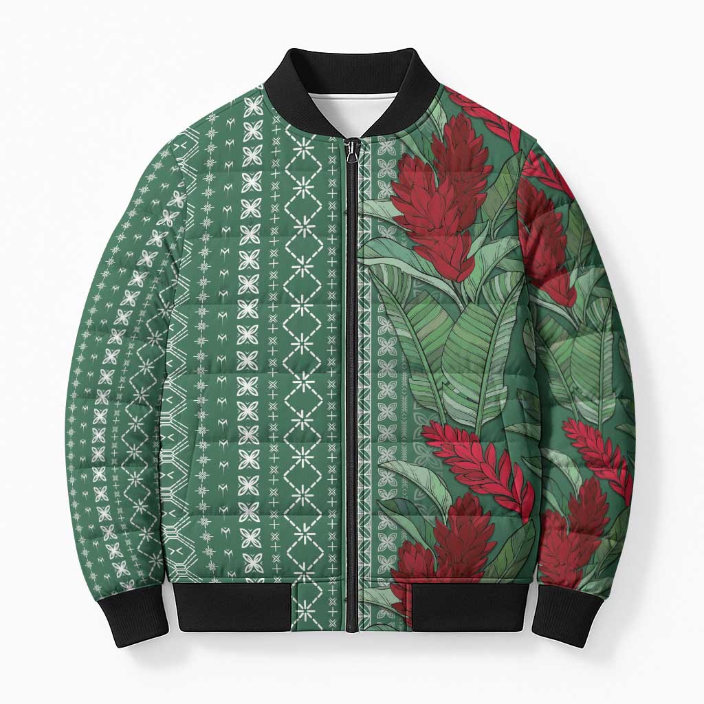 Women's Day Samoa Malu Tattoo Inspired Mix Teuila Bomber Puffer Jacket Sage Green LT7 Unisex Sage Green - Polynesian Pride