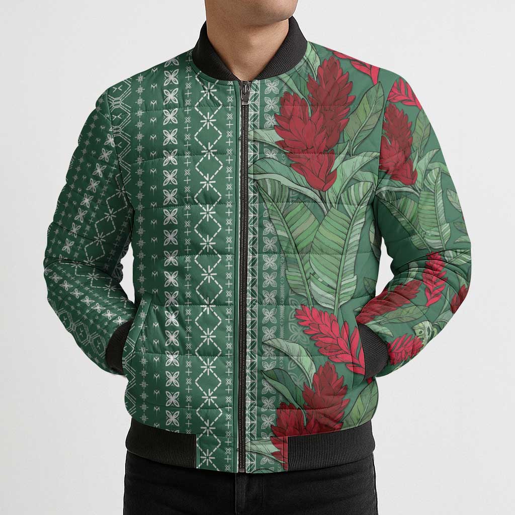 Women's Day Samoa Malu Tattoo Inspired Mix Teuila Bomber Puffer Jacket Sage Green LT7 - Polynesian Pride