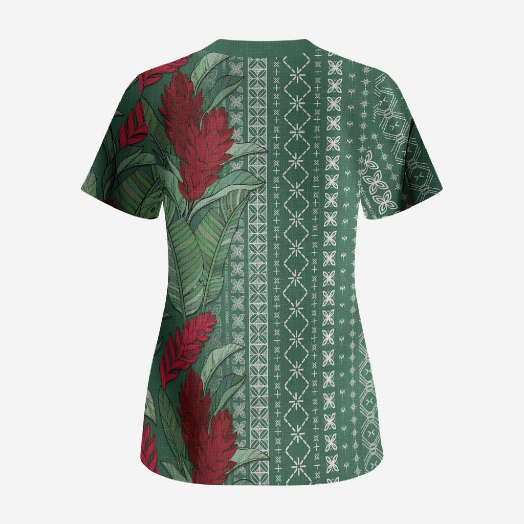 Women's Day Samoa Malu Tattoo Inspired Mix Teuila Scrub Top Sage Green LT7 - Polynesian Pride