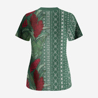 Women's Day Samoa Malu Tattoo Inspired Mix Teuila Scrub Top Sage Green LT7 - Polynesian Pride