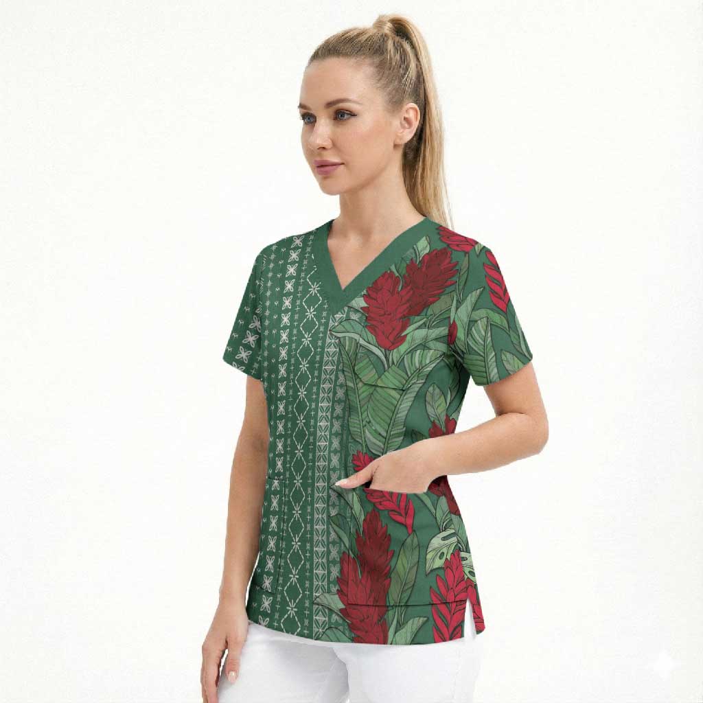 Women's Day Samoa Malu Tattoo Inspired Mix Teuila Scrub Top Sage Green LT7 - Polynesian Pride