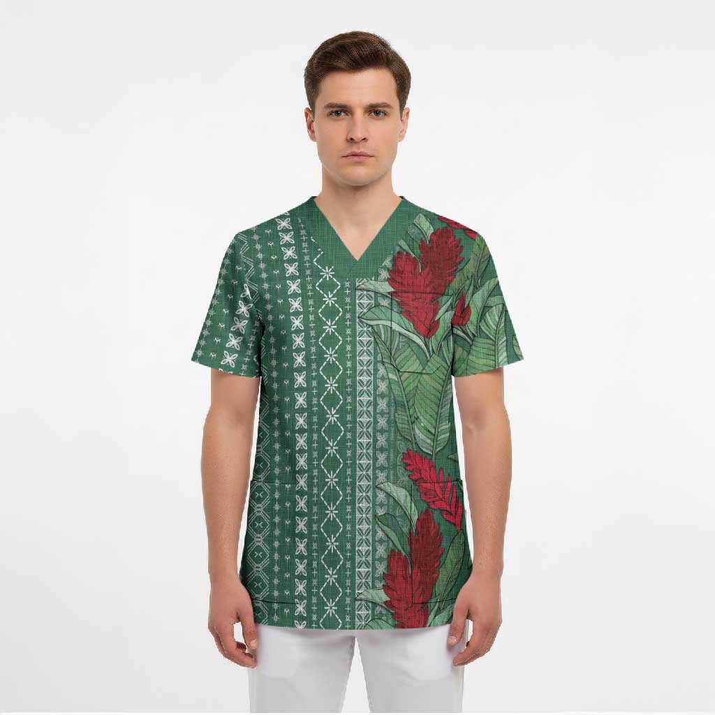 Women's Day Samoa Malu Tattoo Inspired Mix Teuila Scrub Top Sage Green LT7 - Polynesian Pride