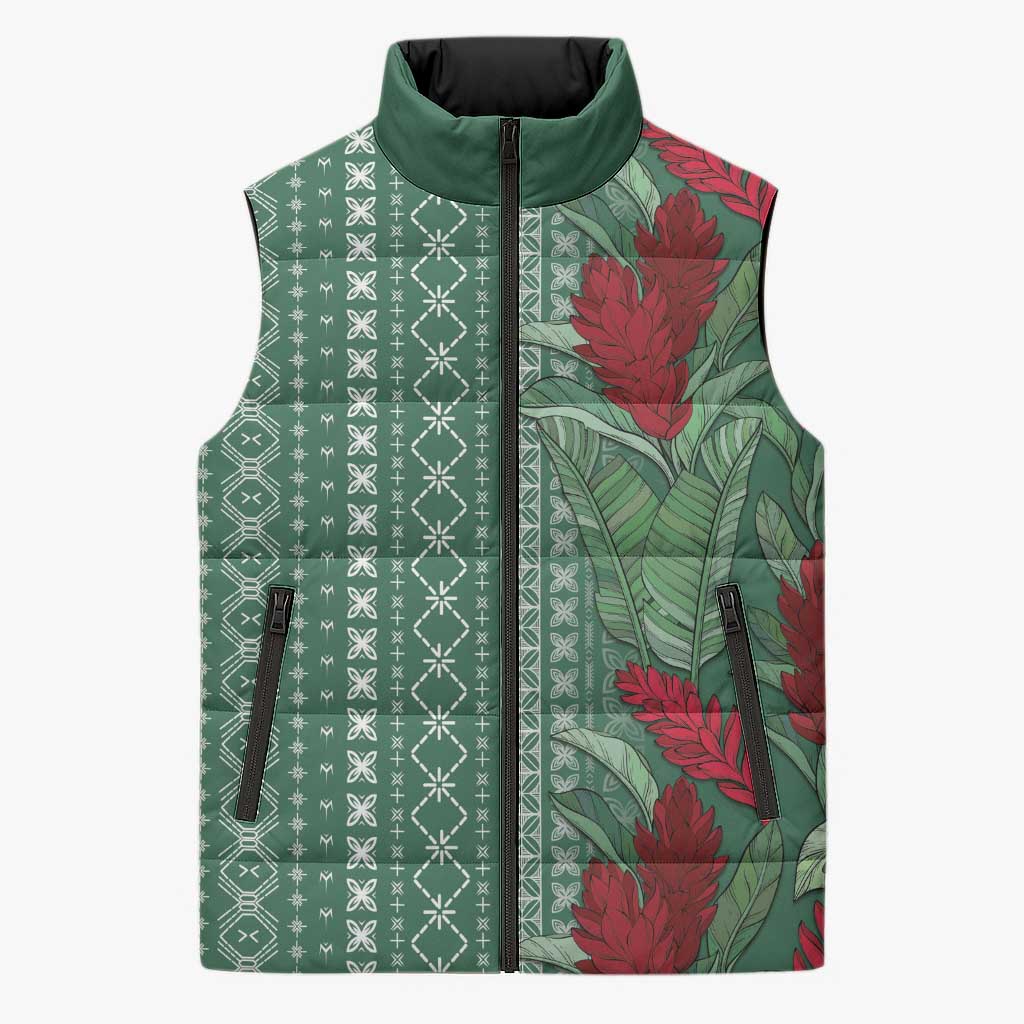 Women's Day Samoa Malu Tattoo Inspired Mix Teuila Sleeveless Puffer Jacket Sage Green LT7 Unisex Sage Green - Polynesian Pride