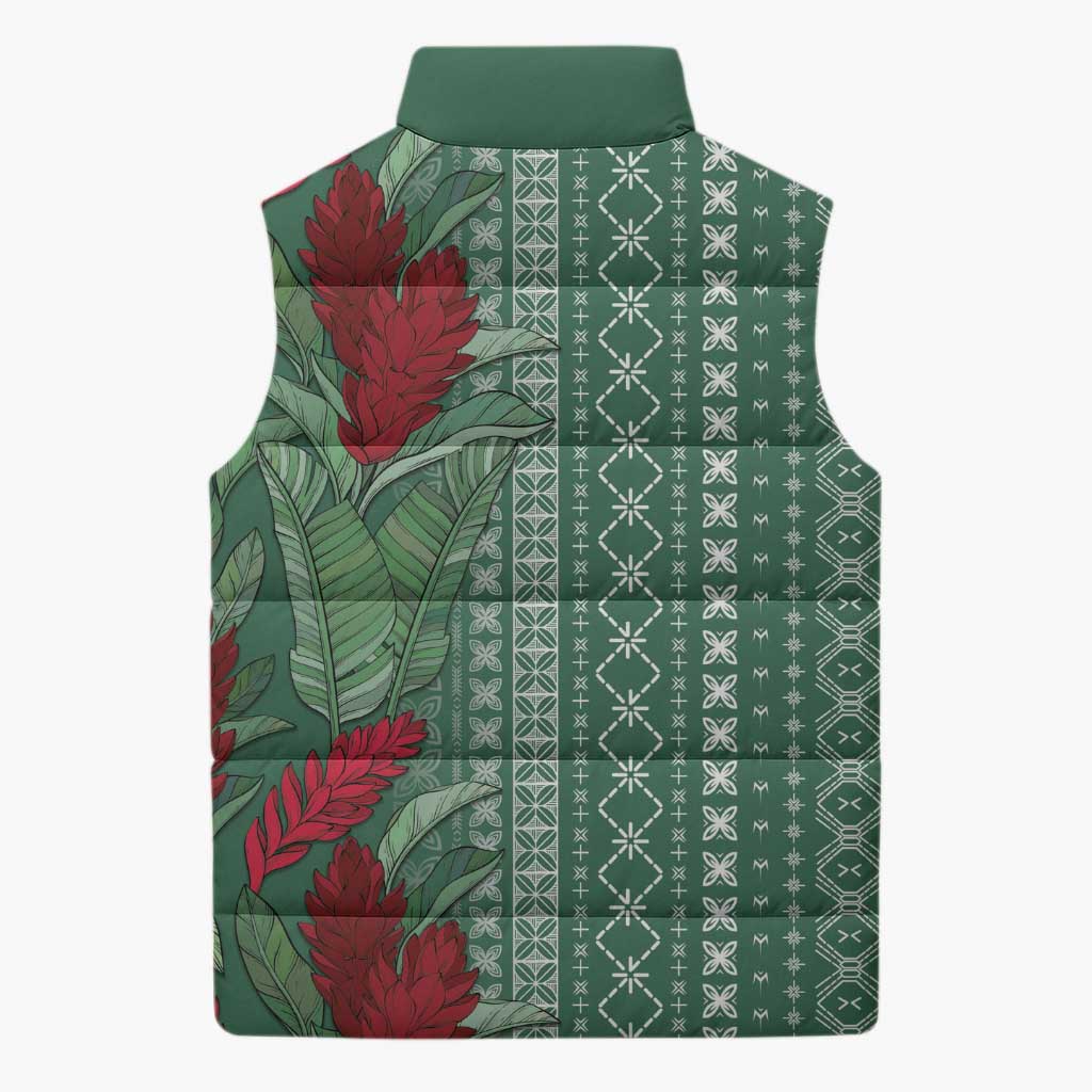 Women's Day Samoa Malu Tattoo Inspired Mix Teuila Sleeveless Puffer Jacket Sage Green LT7 - Polynesian Pride